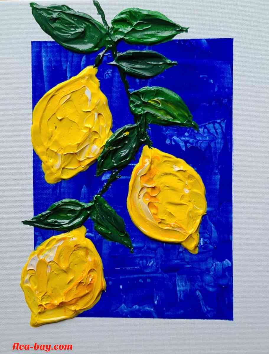 Lemon impasto Painting , acrylic wall decor, original art