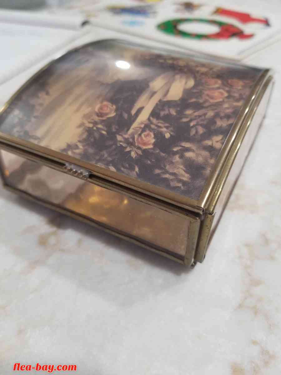 Vintage Glass Metal Trinket Box Jewelry Box
