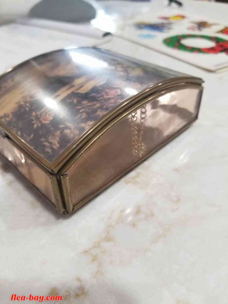 Vintage Glass Metal Trinket Box Jewelry Box