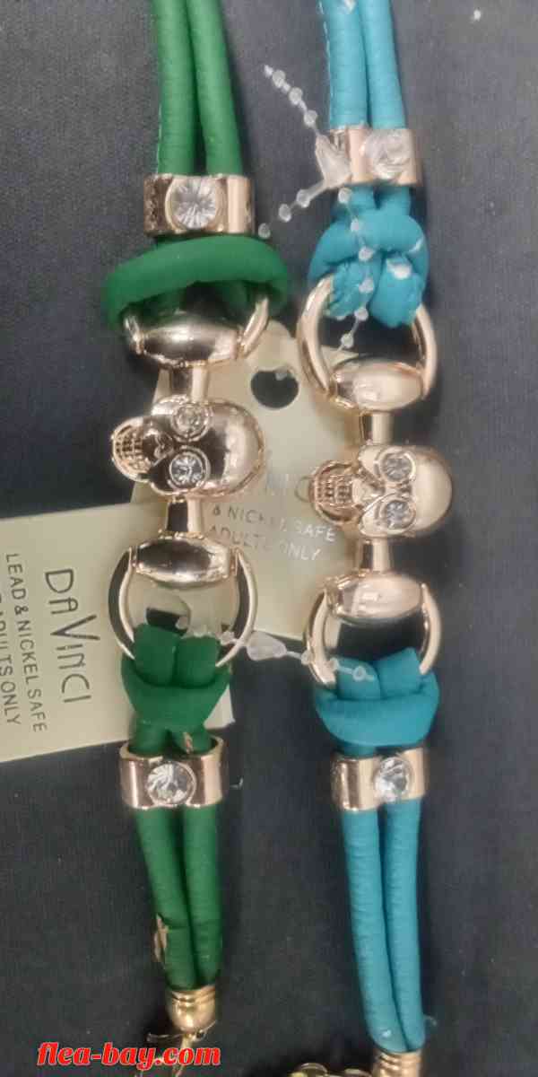 turquoise skull link leather bracelet