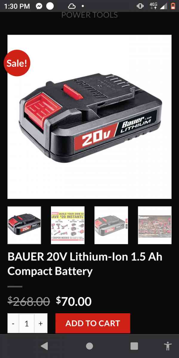 Bauer 20 volt battery 20
