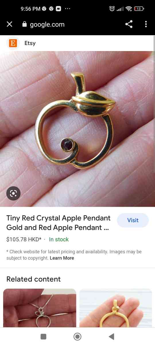 Tiny red crystal apple pendant on gold chain retails 106