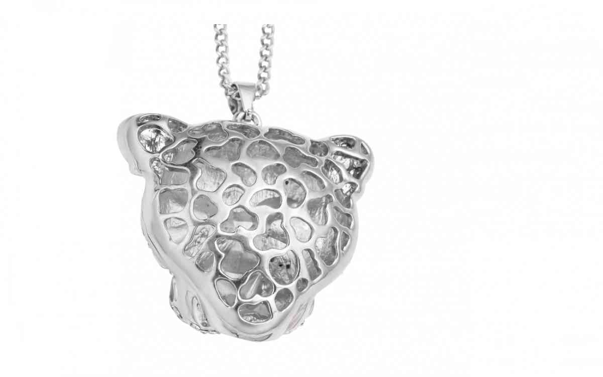 White crystal & black enamel Panther necklace