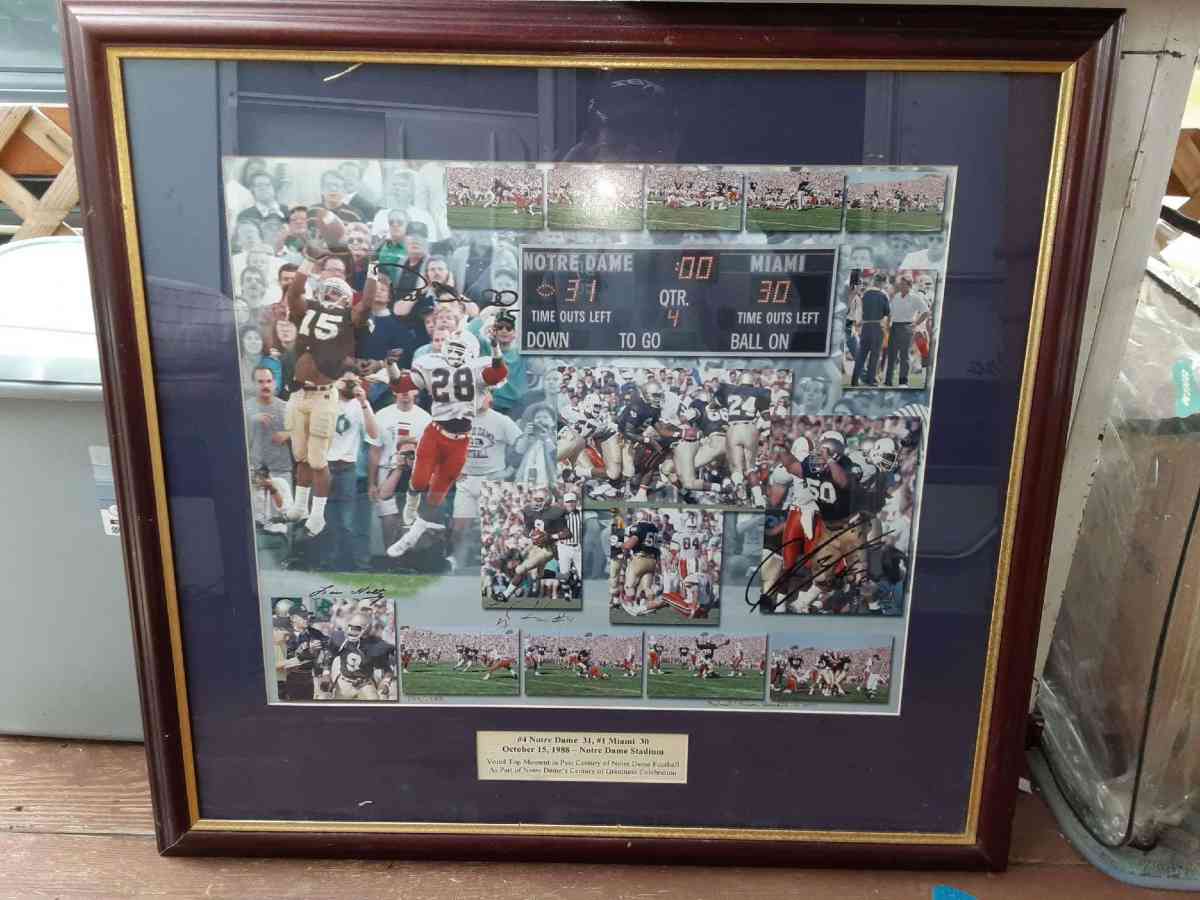 photo of 1988 Notre Dame versus Miami with autographs