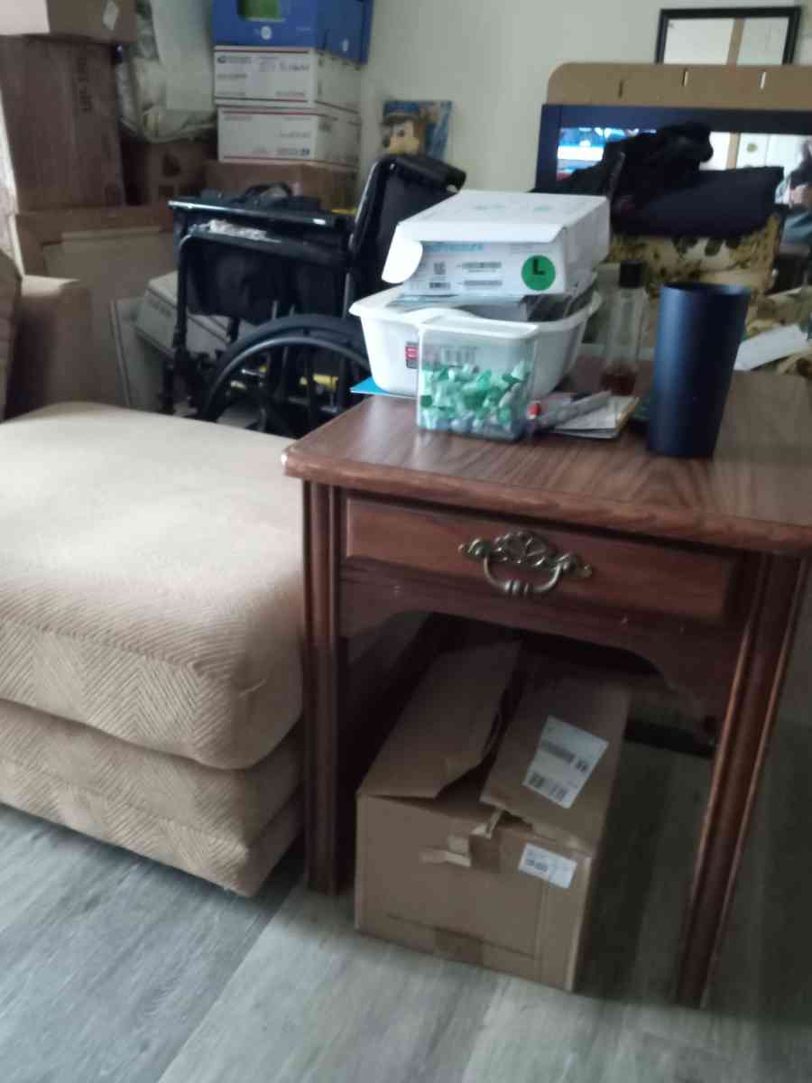 sofa with ottoman and two end tables