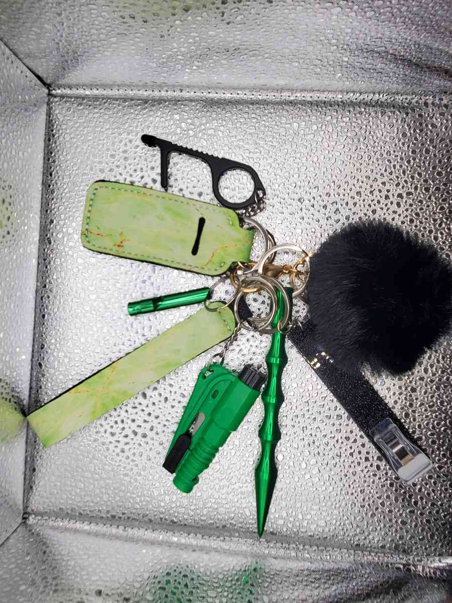 black pom safety keychain