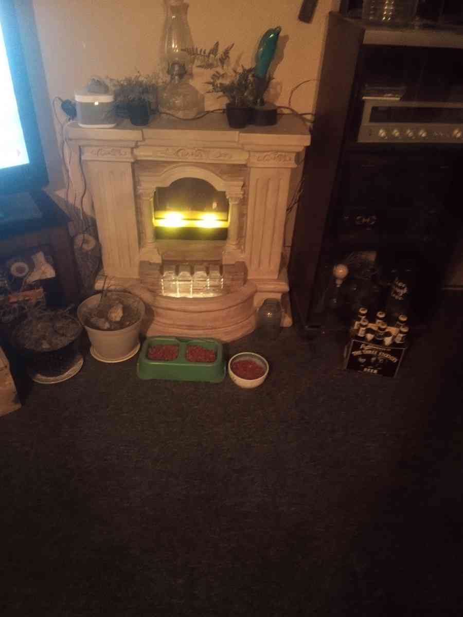 fake fireplace with real waterfall