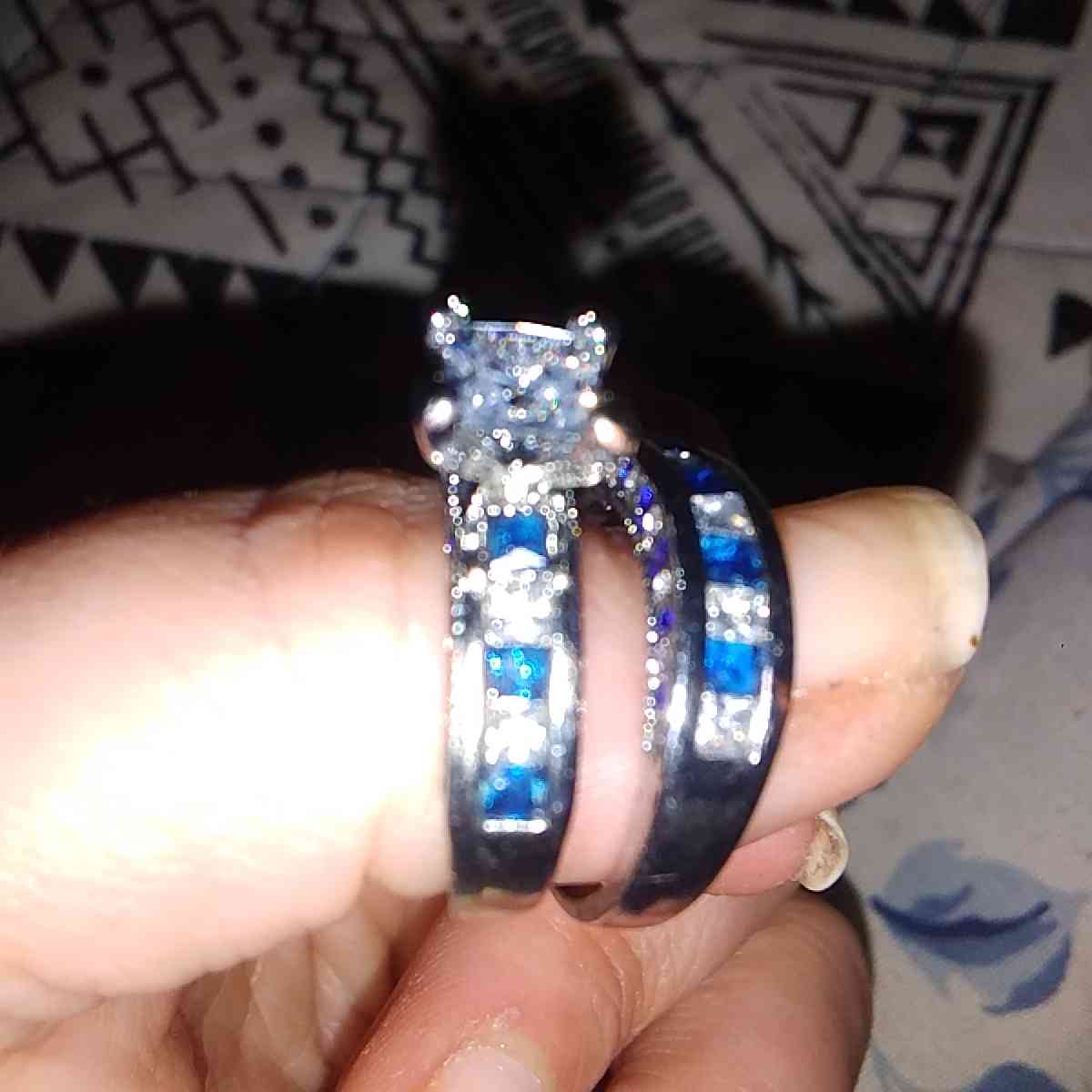 hes and hers white and blue diamonds wedding rings sets