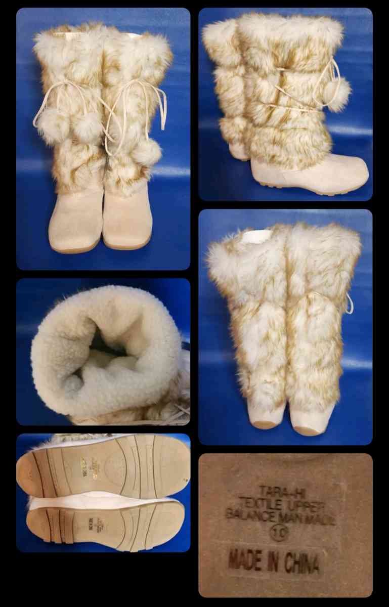 Tan ladies SZ 10 knee high fuzzy boots Faux leather