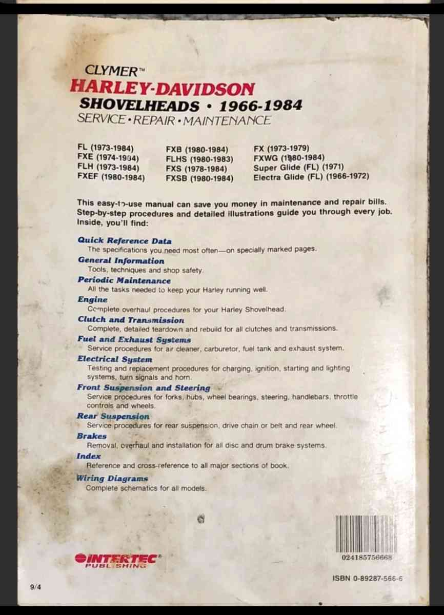 Vintage Harley Shovelhead CLYMER REPAIR MANUAL M420