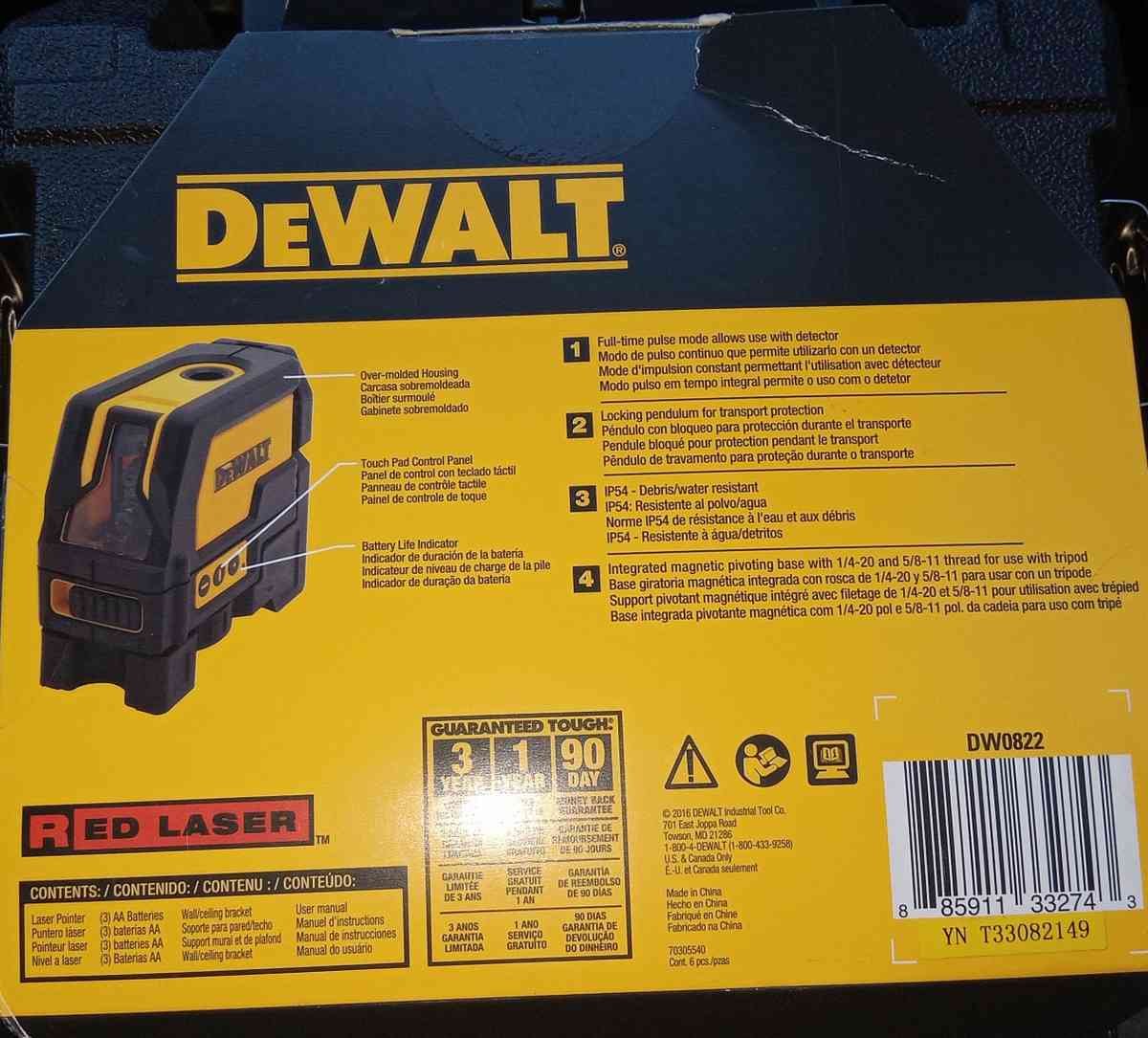 DeWalt DW0822 LEVEL CROSSLINE PLUMB LASER