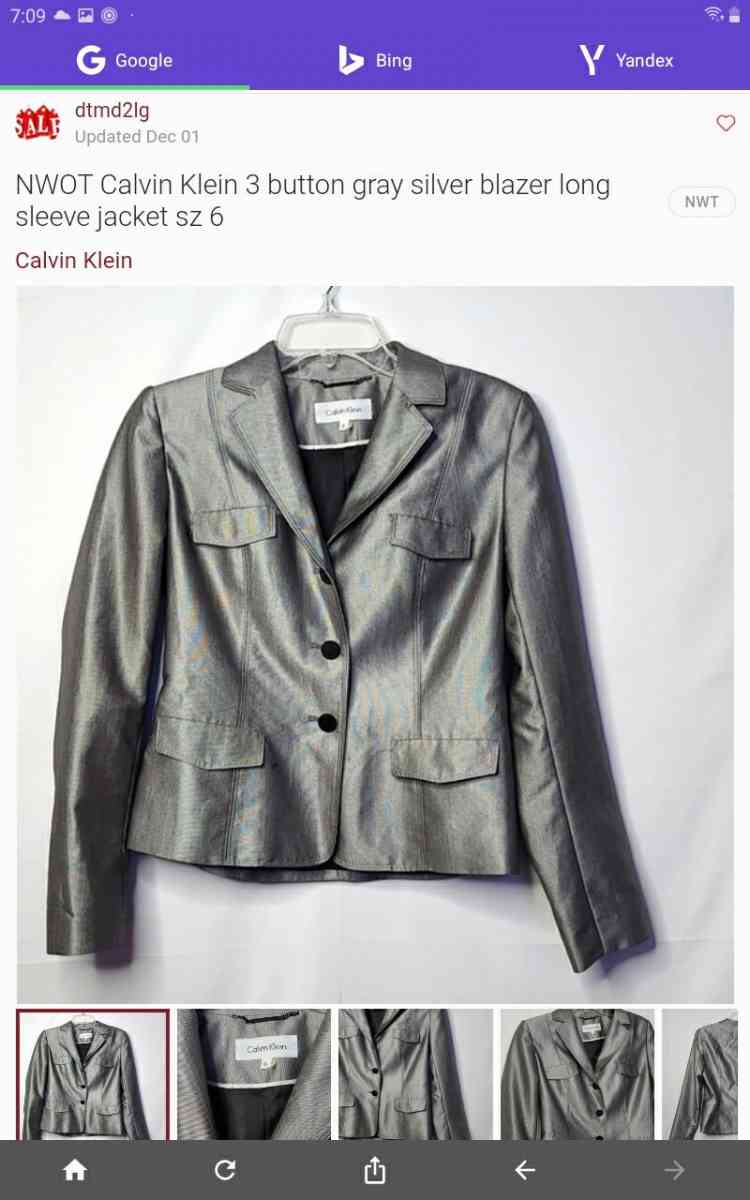 Calvin Klein shimmering silver cocktails Blazer