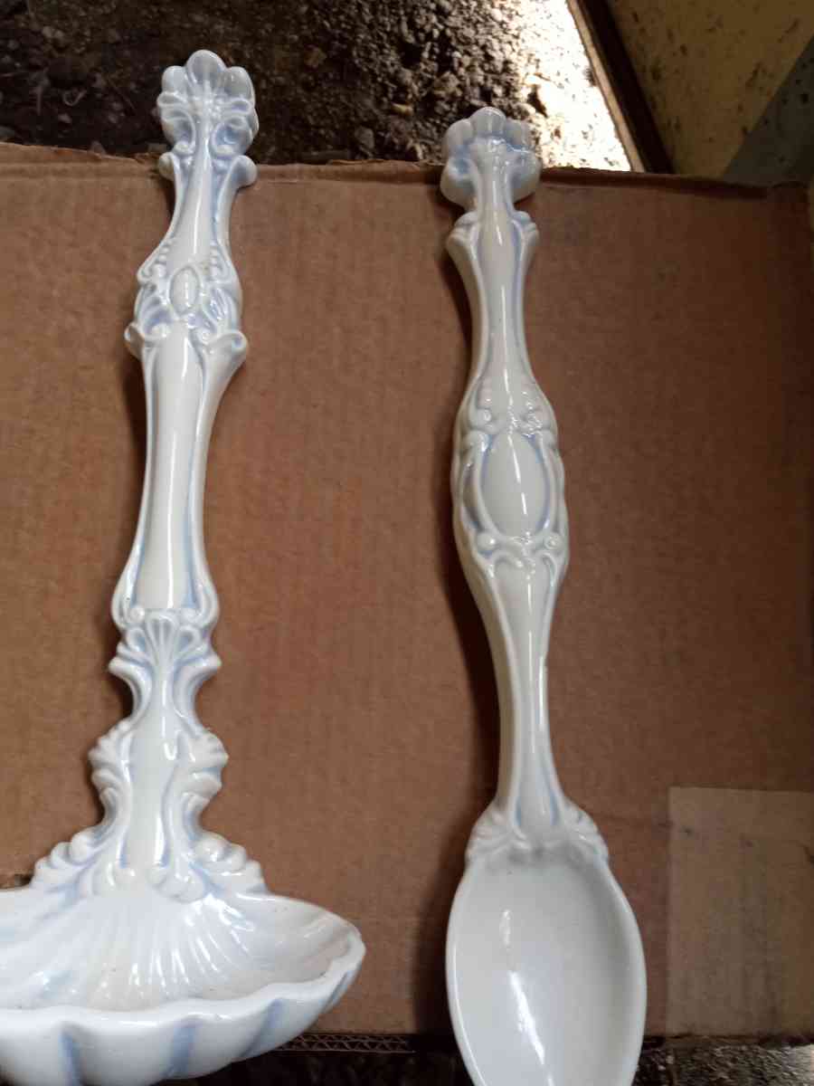 antique pottery fork spoon and soap dish