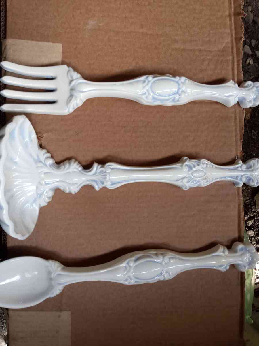 antique pottery fork spoon and soap dish