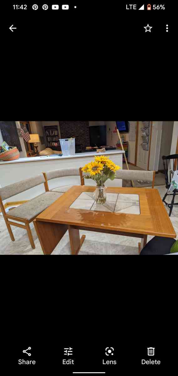 MCM vintage teak wood dining nook set table and benches