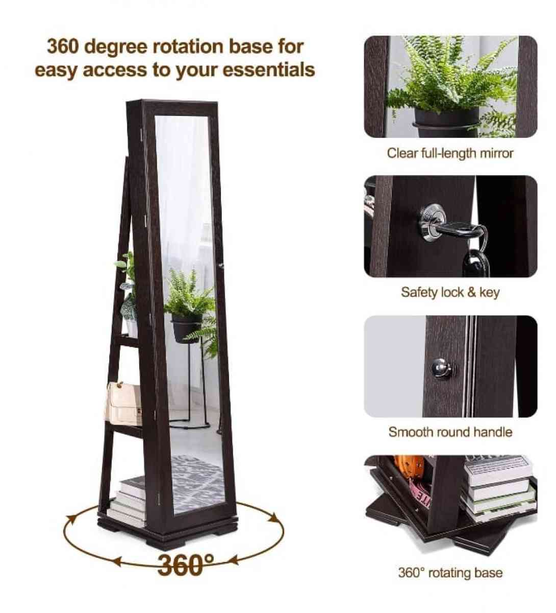 360Swivel Jewelry Armoire w MirrorFull Length Mirror Jewelry