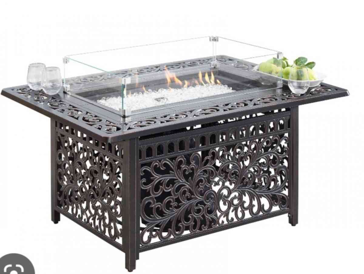 brushed antique copper ornate fire table