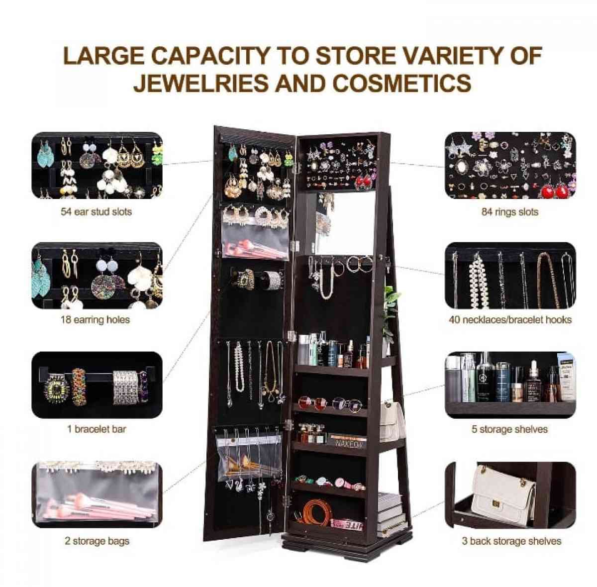 360Swivel Jewelry Armoire w MirrorFull Length Mirror Jewelry