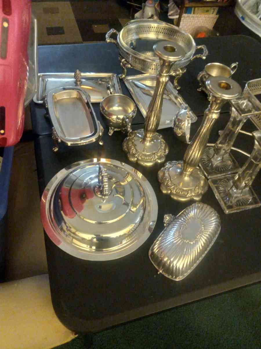 Silver Serving Set With Punch Bowl with alot of pieces