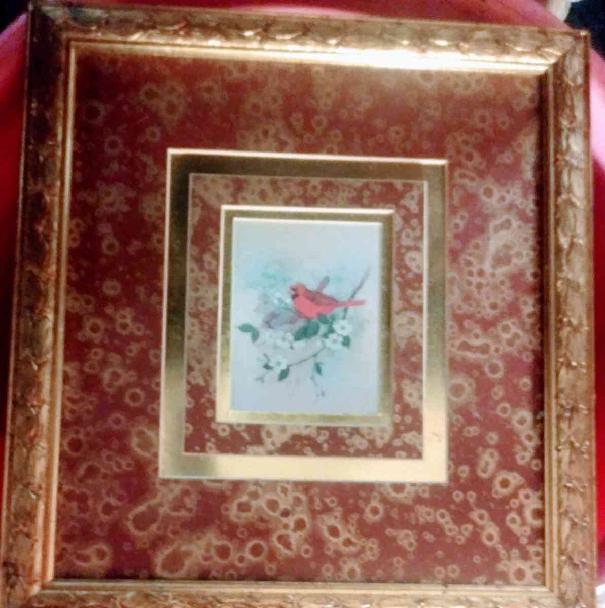 GOLD FRAME WITH PICTURE OF A GARDNAL