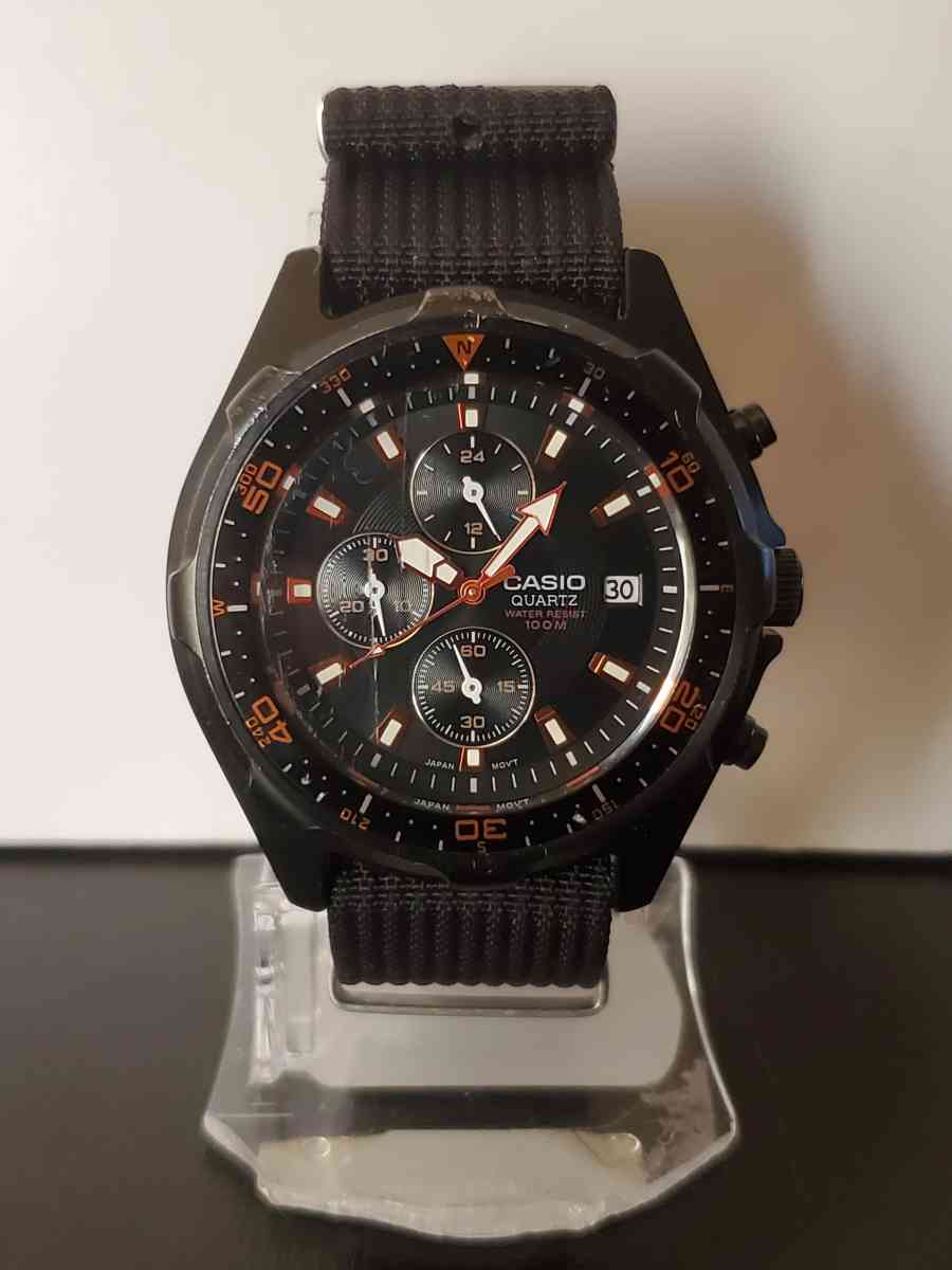 Casio Mens AMW370B1A1 Black Analog MultiFunction Chronograph