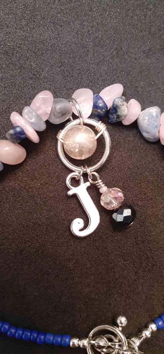 Rose Quartz and Sodalite Gemstone Charm Bracelet jewelry