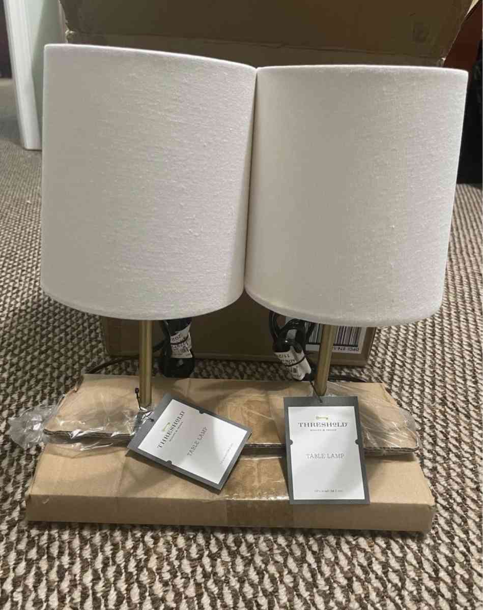 Two Gold Metal Stick Mini Table Lamp  Threshold