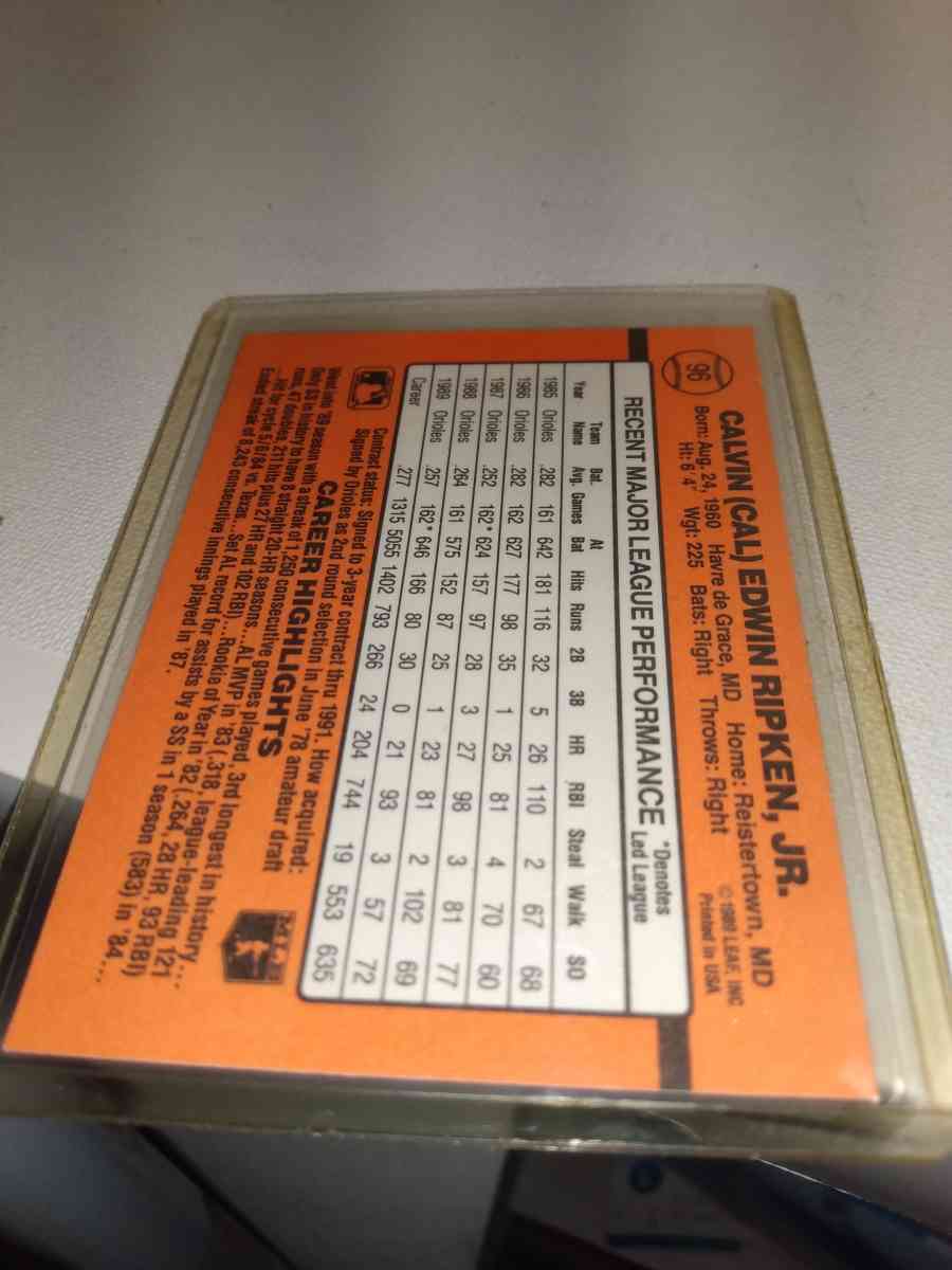 1990 donruss card number 96 Cal ripken Jr error card