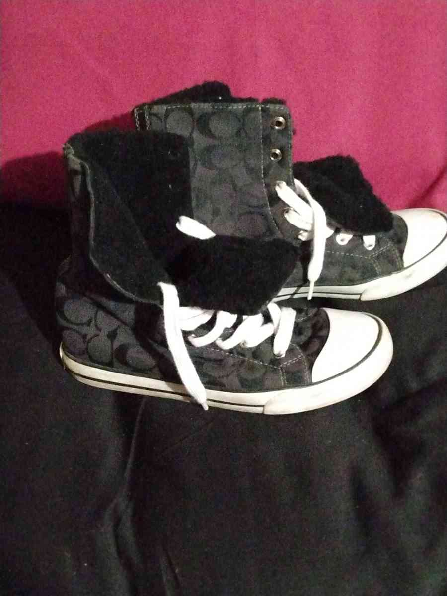 COACH HIGH TOP SHOES SIGNATURE C BLACK ON BLACK