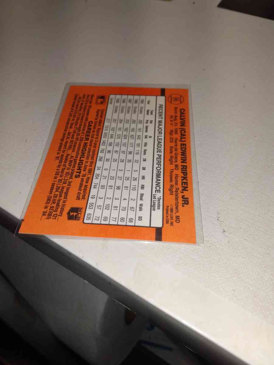 donruss 1990 Cal ripken Jr error card