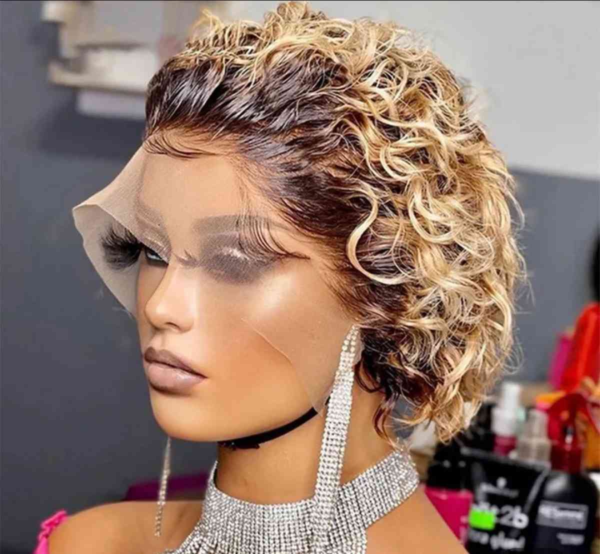 Happycream 8 inch 13X1 Pixie Cut Short Curly Human Hair Wigs