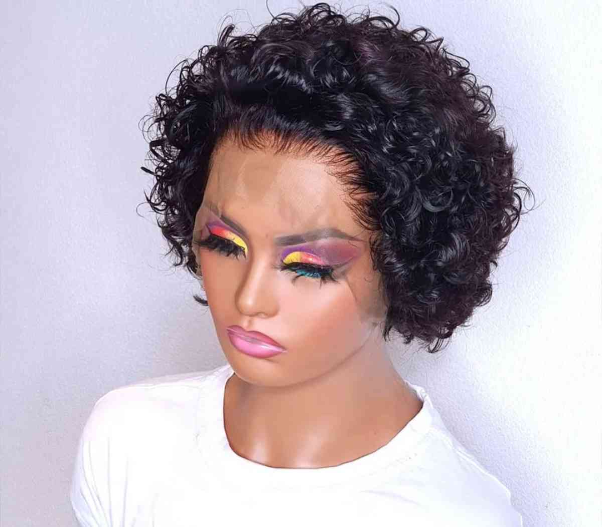 Happycream 8 inch 13X1 Pixie Cut Short Curly Human Hair Wigs