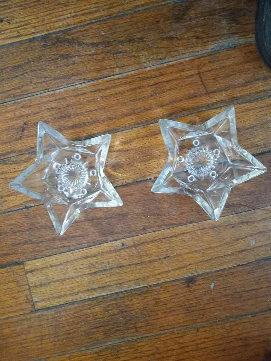vintage clear glass star candle holders