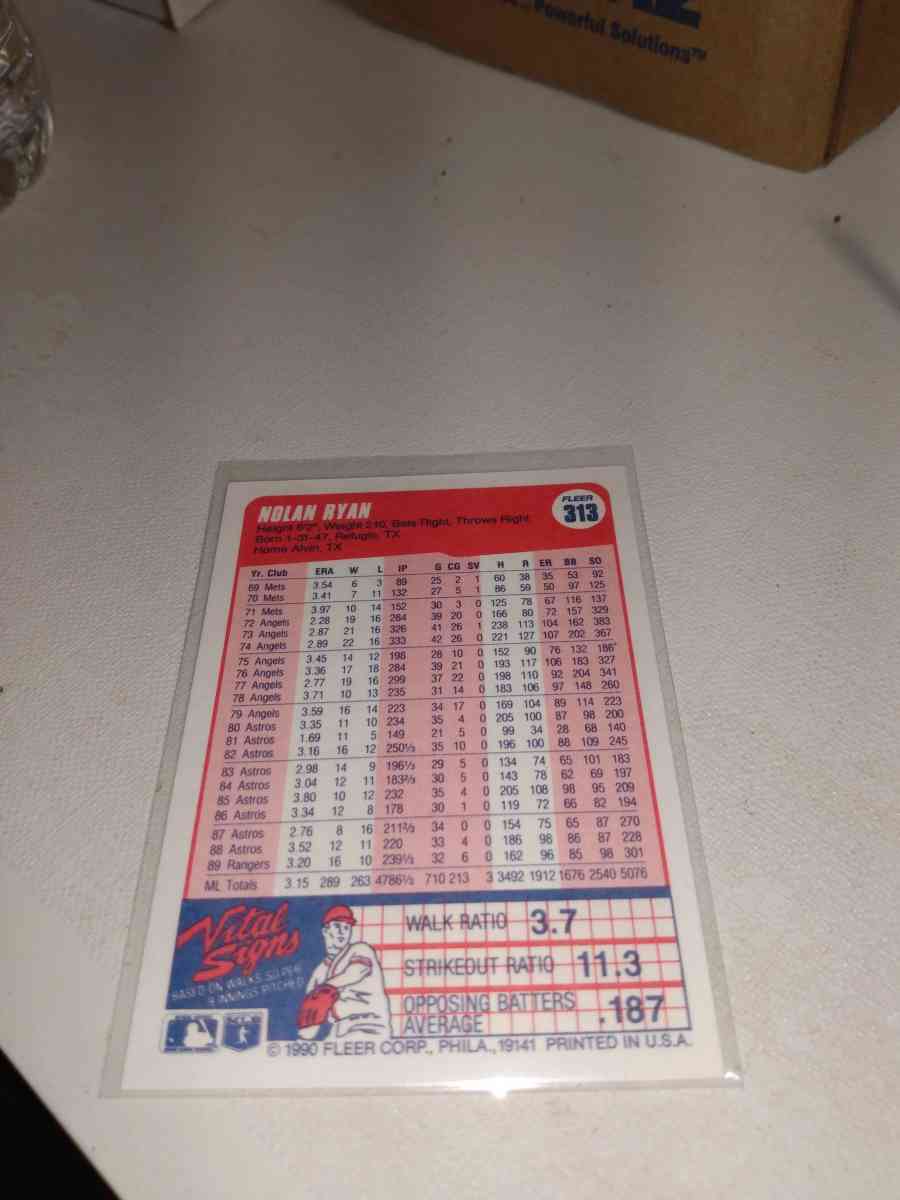 1990 Fleer card number 313 Nolan Ryan