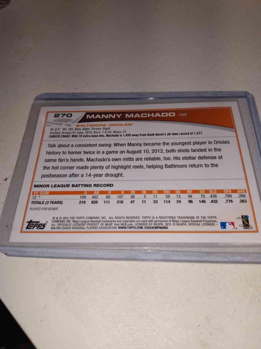 Topps 2013 rookie card Manny Machado blue border