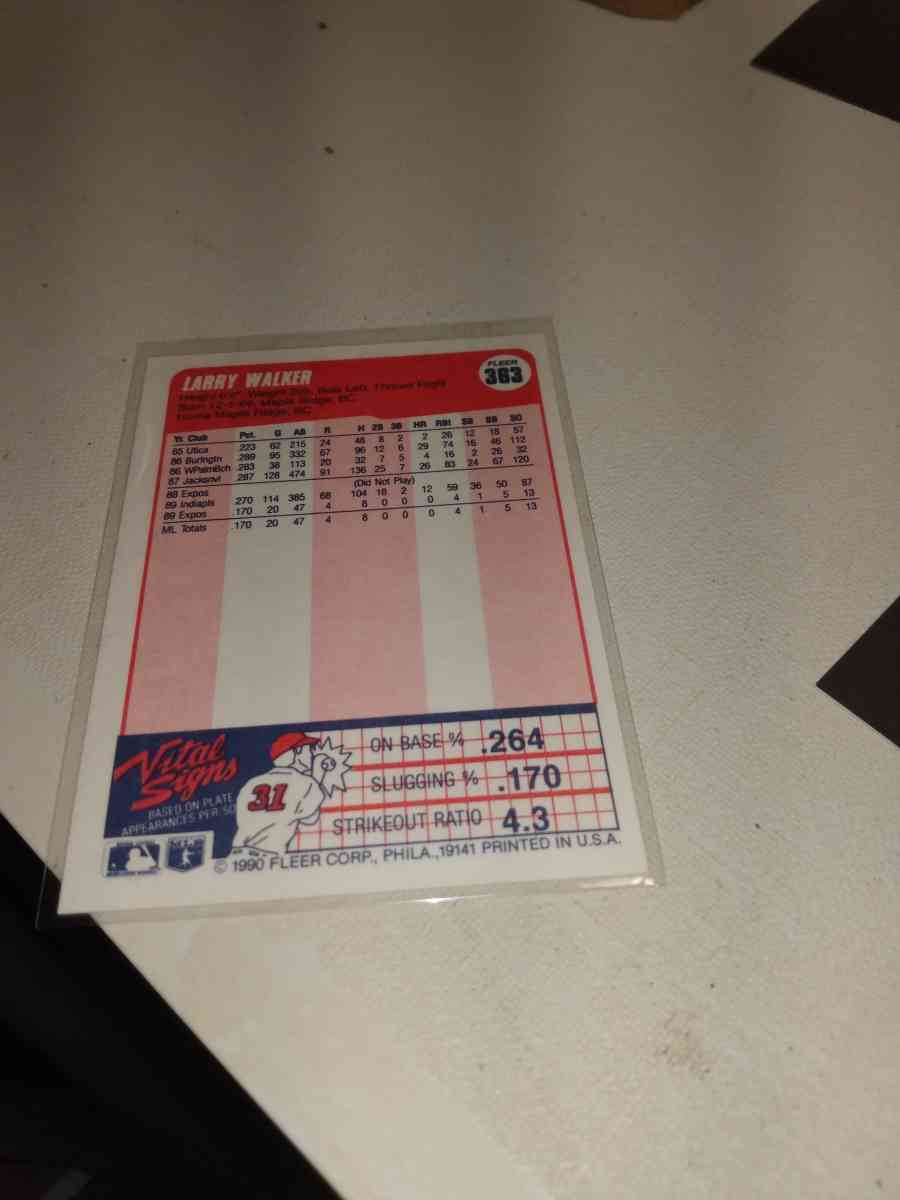 1990 Fleer used card Larry Walker rookie card