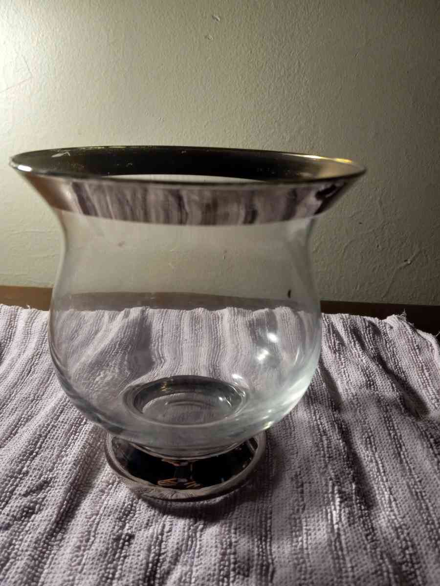 Silver rimmed clear glass vase
