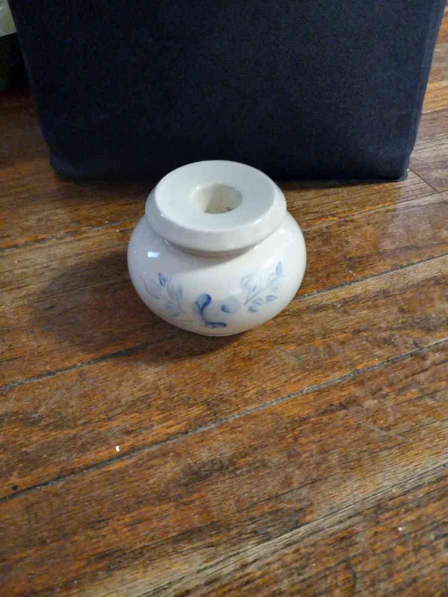 2 hand painted blue rose candle holders