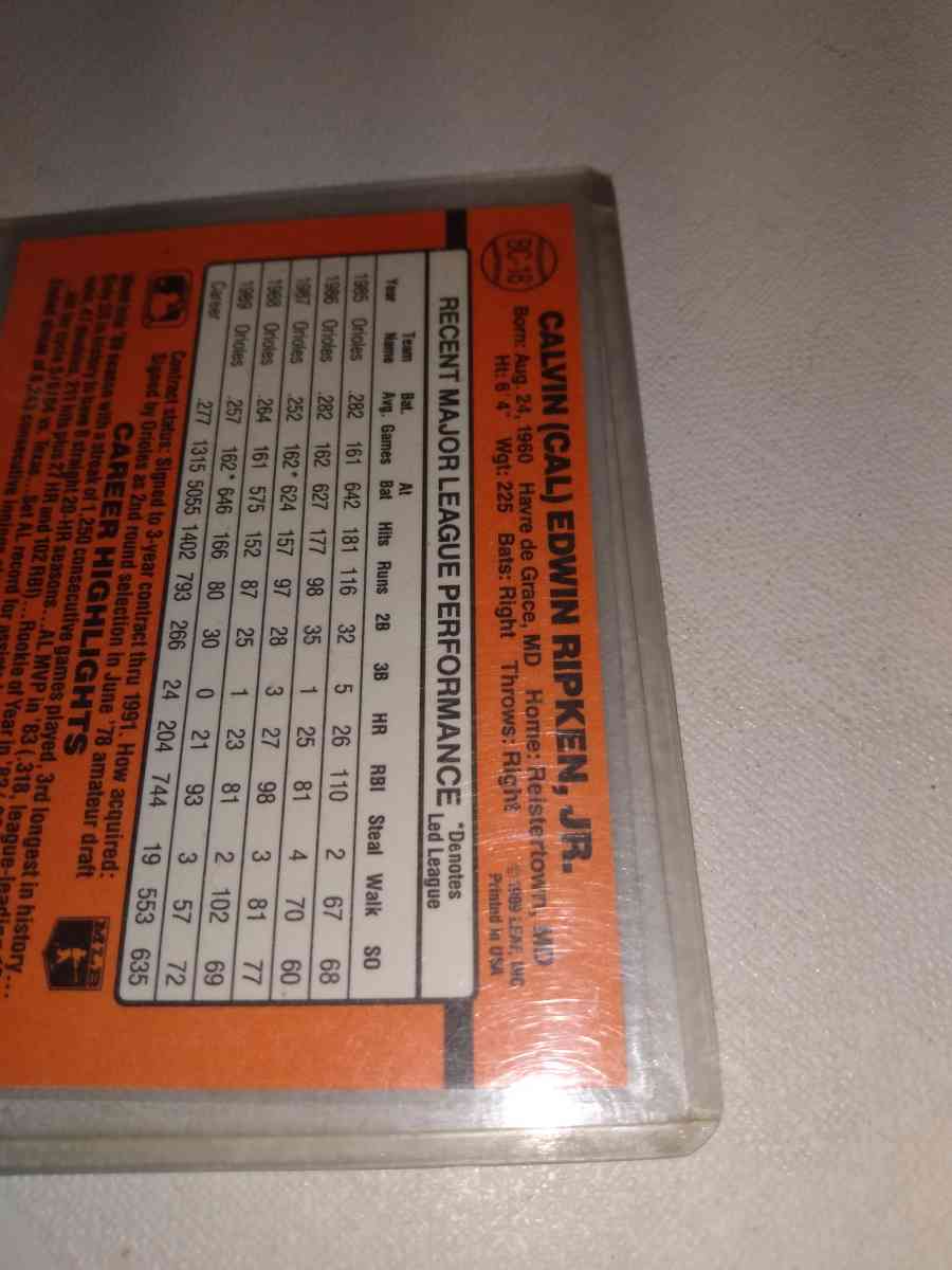 1990 donruss Cal ripken Jr error card