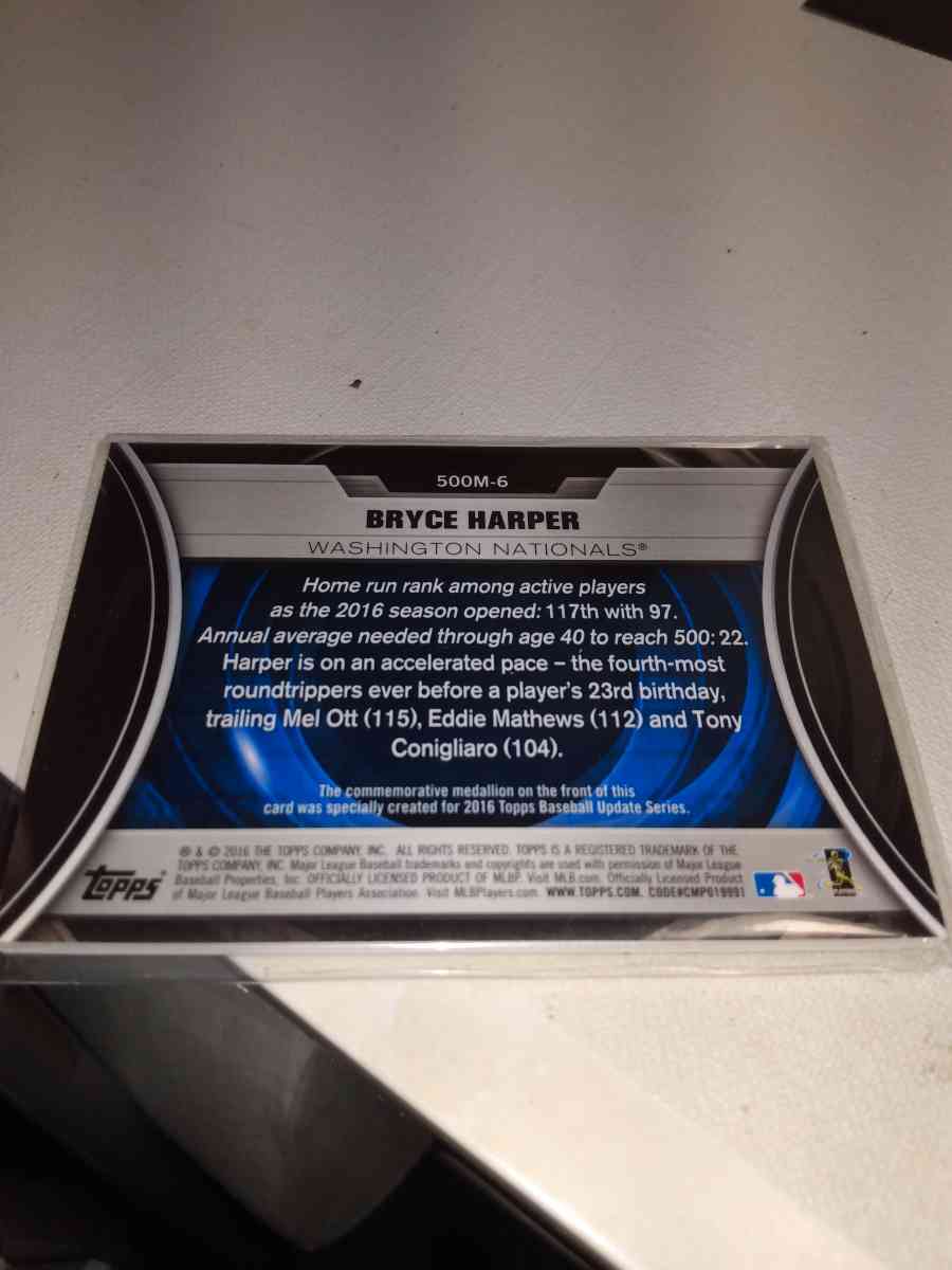 1996 Bryce Harper Topps relic card future 500 home run hitte