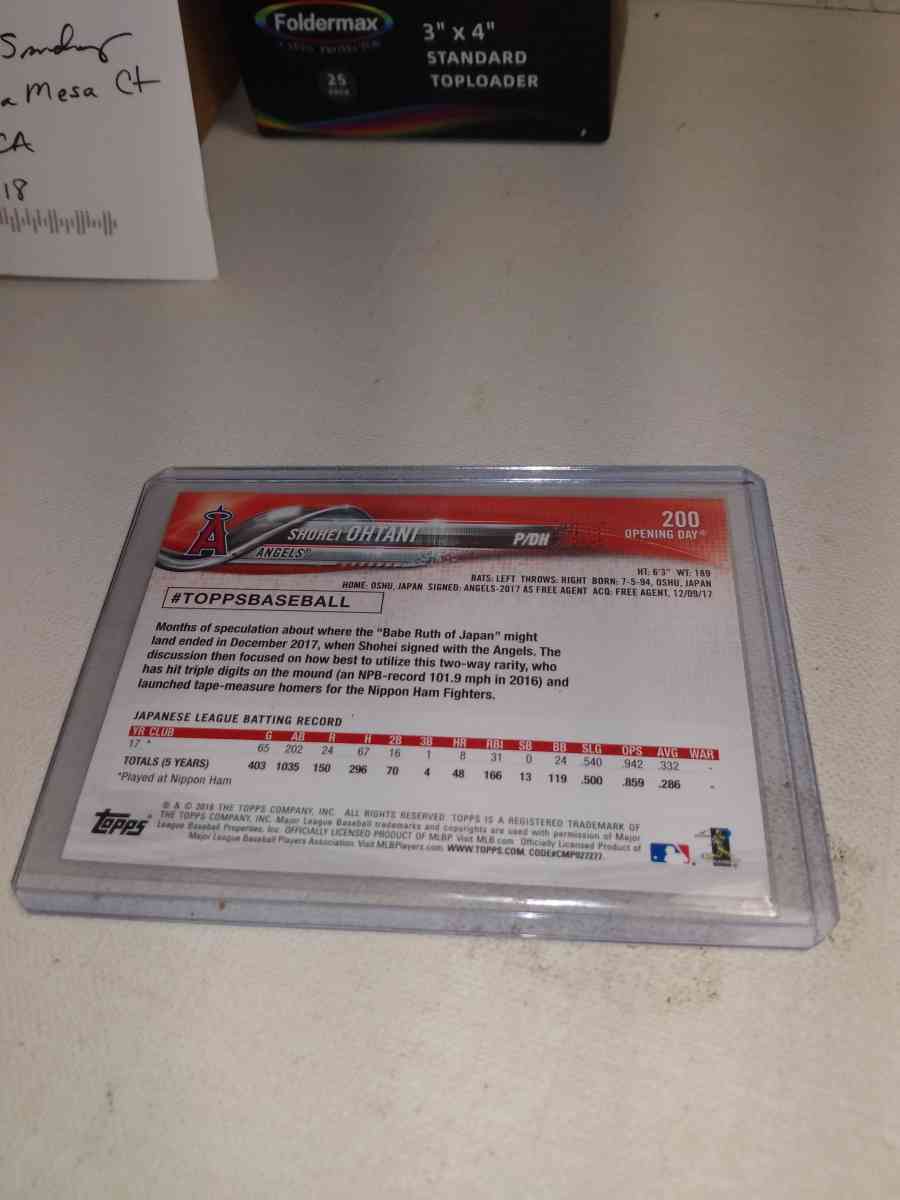 2018 Topps rookie card shei Ohtani