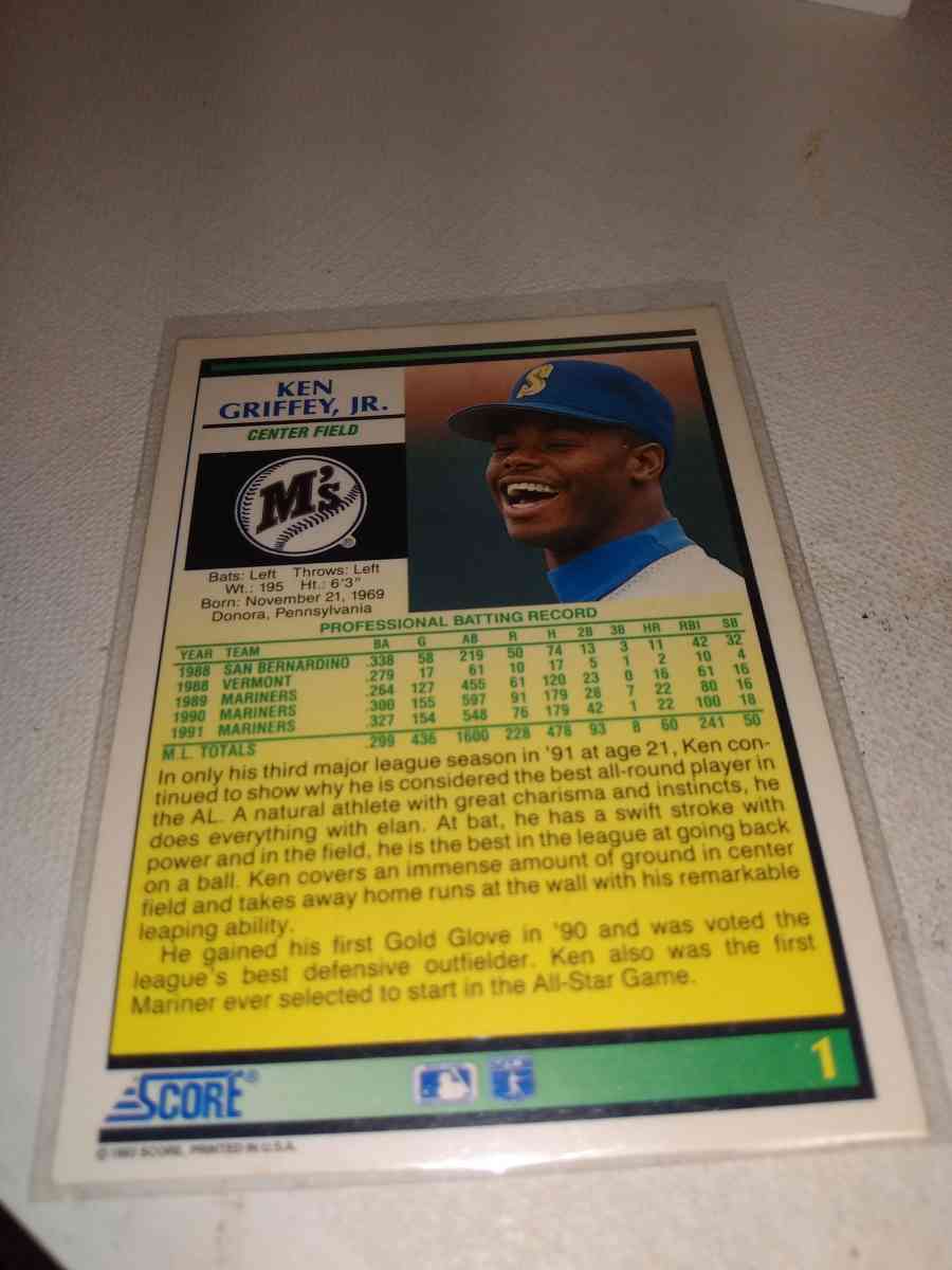 1992 score Ken Griffey Jr card number one