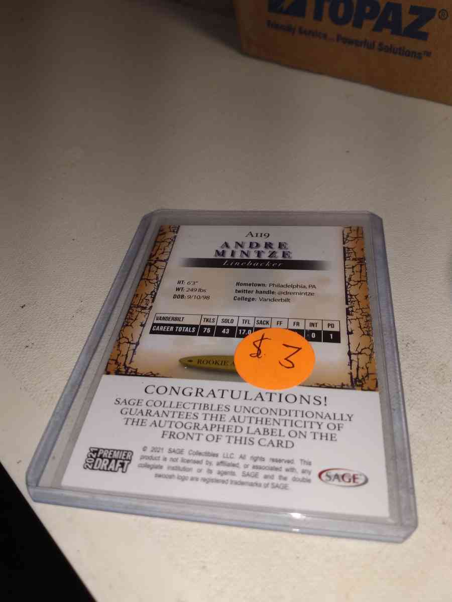 2021 premier draft rookie card Auto Andre mintze