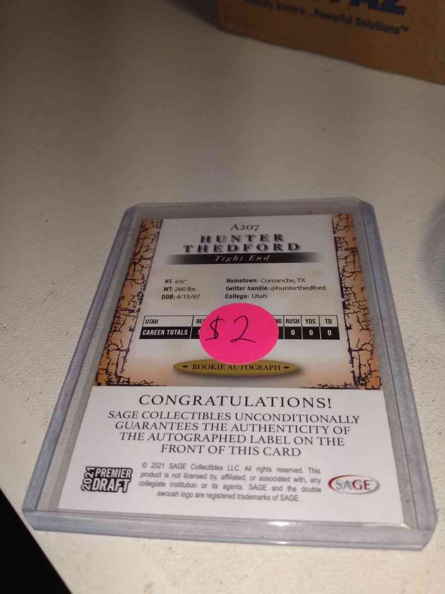 2021 premier draft autographed card Hunter thed Ford