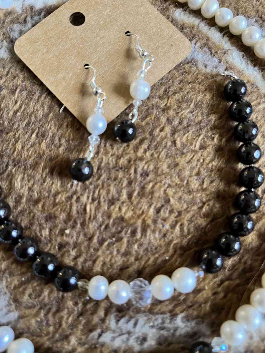genuine garnet and pearl 3pc set for MOTHERS DAY