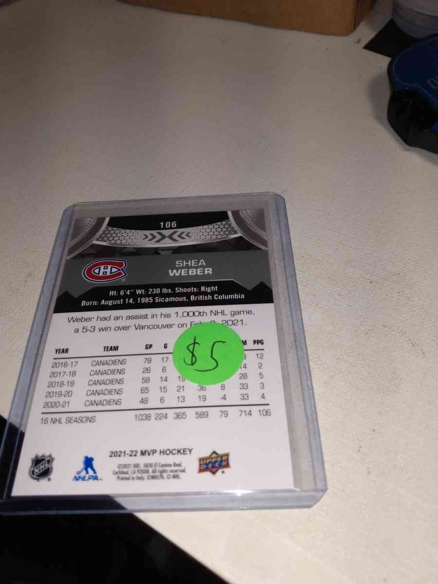 MVP upper Deck hockey autograph Shea Weber