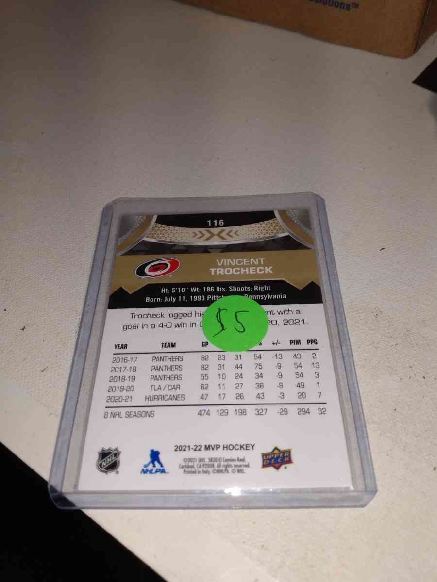 upper Deck MVP 2021 gold autograph Vincent trocheck