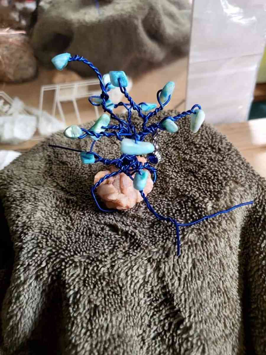 wire trees wrapped around crystal stones