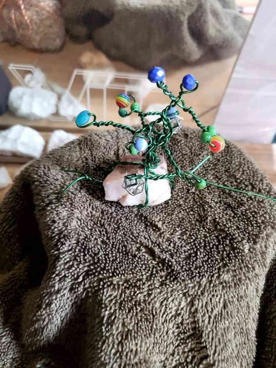wire trees wrapped around crystal stones