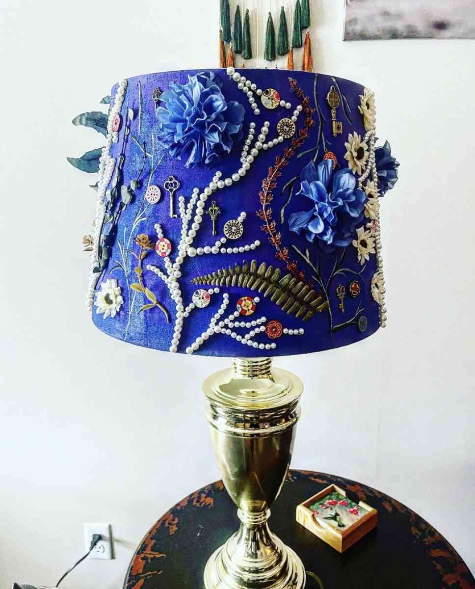 upcycled hand crafted and hand painted Lamp